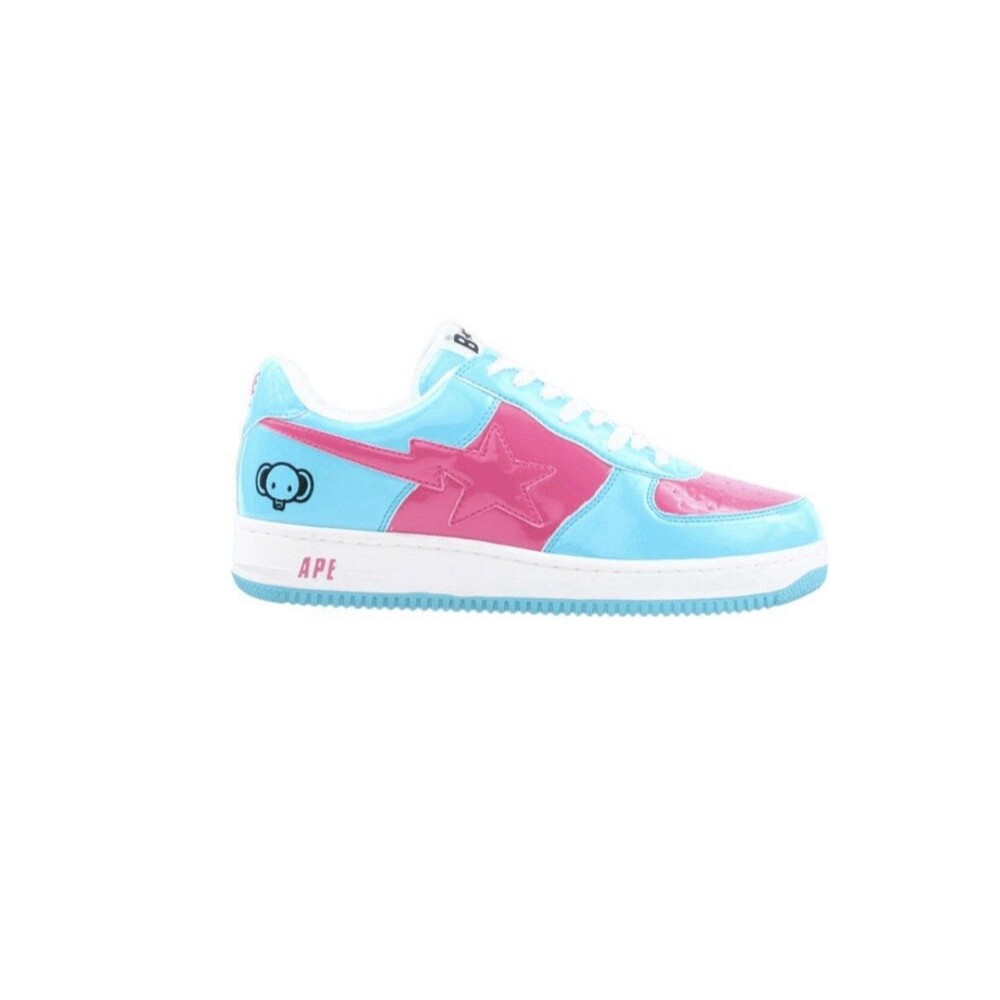 A Bathing Ape Bapesta FS 001 BAPE Patent Leather  Blue Pink Elephant Size 9.5